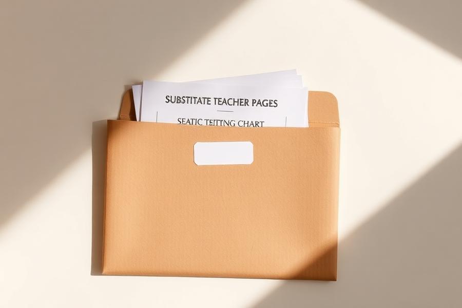 Manila substitute folder holding printed sub plan pages